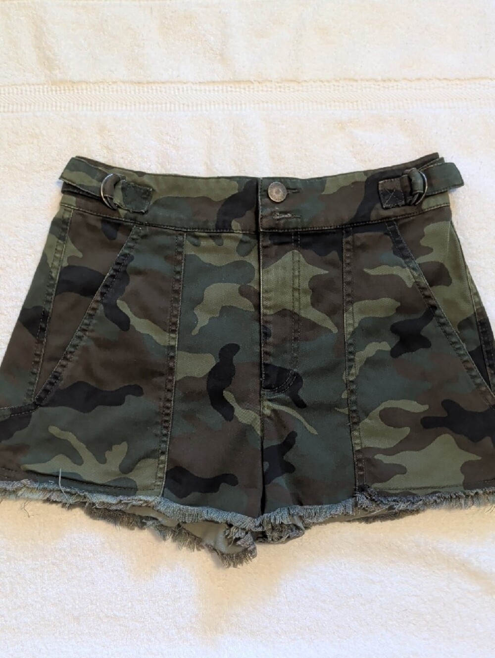Alice + Olivia Camouflage High-Waist Denim Shorts